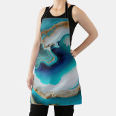 Turquoise Aqua Blue Gold Gemstone Acrylic Pour Art エプロン (インサイチュ)