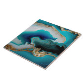 Turquoise Aqua Blue Gold Gemstone Acrylic Pour Art タイル (側面)