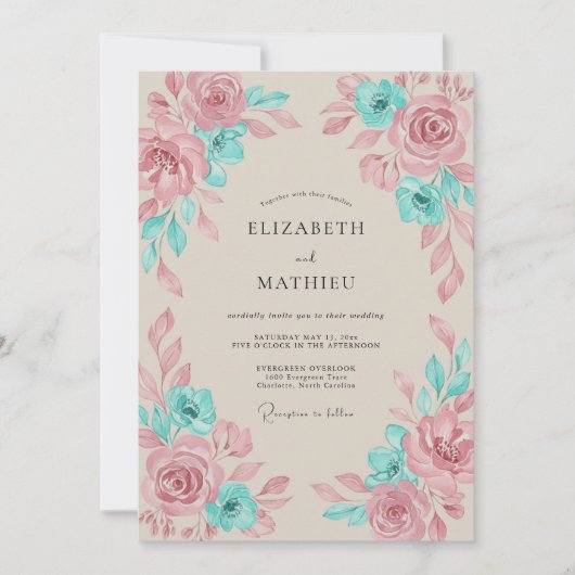 Turquoise Artistic Boho Wedding 招待状 (正面)