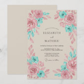 Turquoise Artistic Boho Wedding 招待状 (正面/裏面)