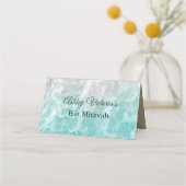 Turquoise Beach Waves Bat Mitzvah Folded プレイスカード (裏面)