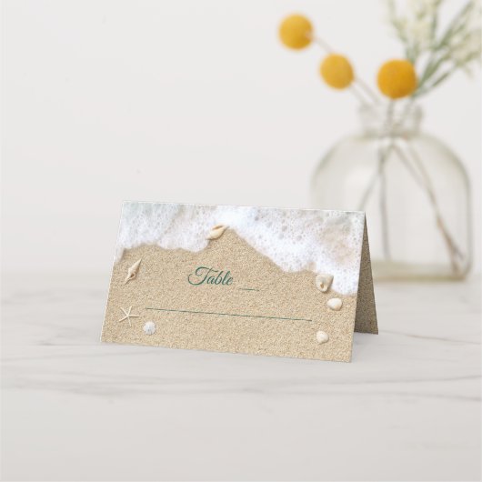 Turquoise Beach Waves Bat Mitzvah Folded プレイスカード (正面)