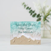 Turquoise Beach Waves Bat Mitzvah Save the Date インビテーションポストカード (スタンド正面)
