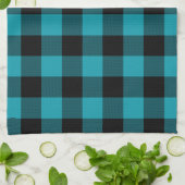 Turquoise Black Buffalo Check Plaid Rustic キッチンタオル (折り畳み)