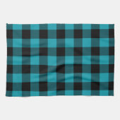 Turquoise Black Buffalo Check Plaid Rustic キッチンタオル (横)