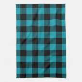 Turquoise Black Buffalo Check Plaid Rustic キッチンタオル (縦)