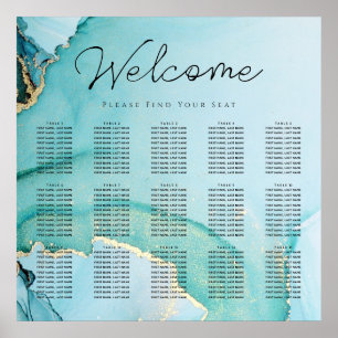 Turquoise Black Gold Seating Chart ポスター