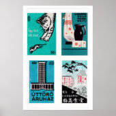 Turquoise & Black Matchbox Labels Grid Print ポスター (正面)