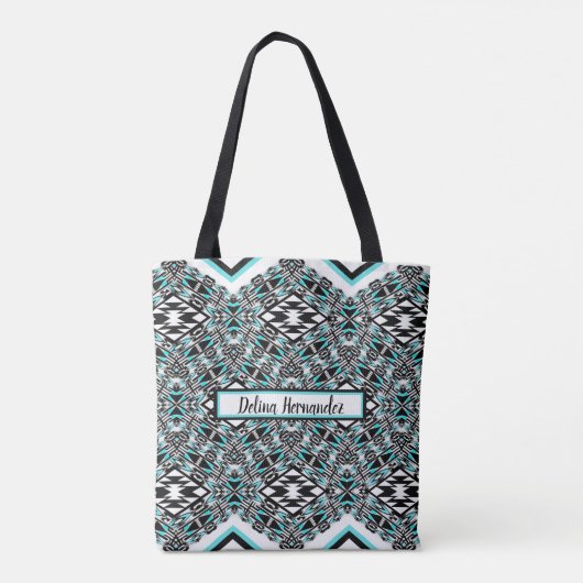 Turquoise & Black Tribal Tapestry Tote トートバッグ (裏面)
