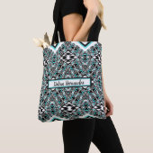 Turquoise & Black Tribal Tapestry Tote トートバッグ (クローズアップ)