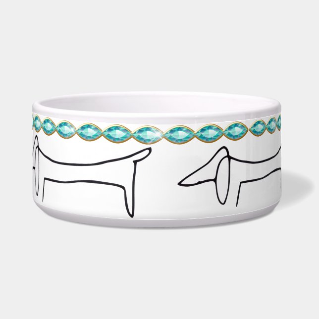 Turquoise Bling Dachshund Pet ボウル (正面)