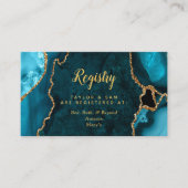 Turquoise Blue and Gold Agate Wedding Registry エンクロージャーカード (正面)