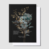 Turquoise Blue and Gold Color Floral Wedding  ベラム紙招待状 (オフセット)