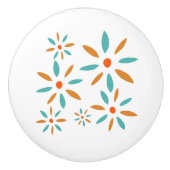 Turquoise Blue And Orange Mid Century Flowers セラミックノブ (正面)