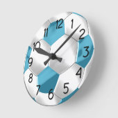 Turquoise Blue and White Soccer Ball ラウンド壁時計 (傾斜)