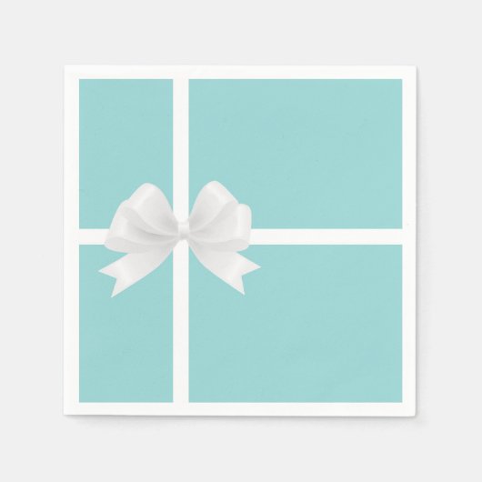Turquoise Blue Big White Bow Bridal Shower スタンダードカクテルナプキン (正面)