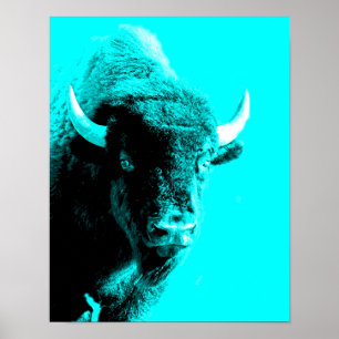 Turquoise Blue Bison Buffalo Wildlife Portrait  ポスター