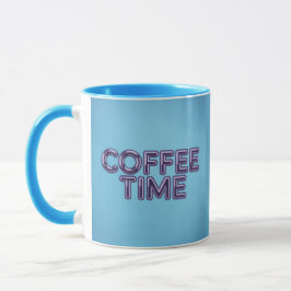 Turquoise Blue Coffee Time Purple Text Mug マグカップ