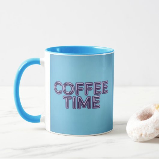 Turquoise Blue Coffee Time Purple Text Mug マグカップ (ドーナツ)