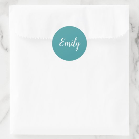 Turquoise Blue Cursive Script Name Pretty ラウンドシール (バッグ)