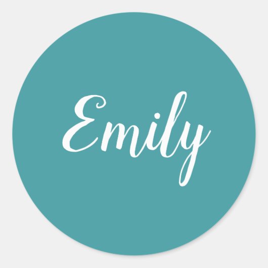 Turquoise Blue Cursive Script Name Pretty ラウンドシール (正面)
