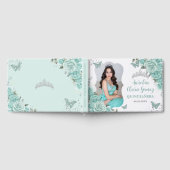 Turquoise Blue Floral Silver Quinceanera 16 Photo ゲストブック (全面)