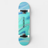 Turquoise & Blue Flowing Stripes Skate Deck  スケートボード (正面)