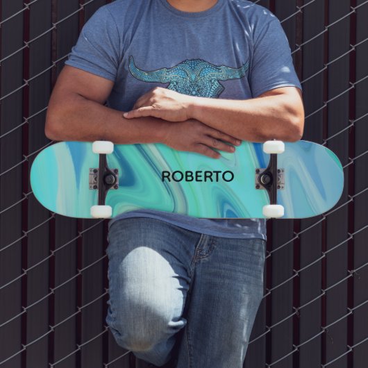 Turquoise & Blue Flowing Stripes Skate Deck  スケートボード (室外3)