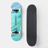 Turquoise & Blue Flowing Stripes Skate Deck  スケートボード (正面)