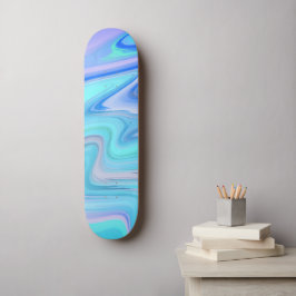 Turquoise & Blue Flowing Stripes Skate Deck  スケートボード