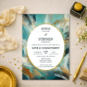 Turquoise Blue Gold Love & Commitment Ceremony 招待状