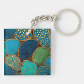 Turquoise Blue Gold Pebble  Luxury Teal Stone Mosa キーホルダー (裏面)