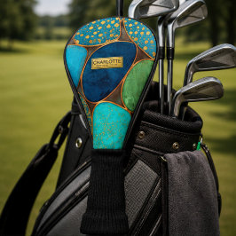 Turquoise Blue Gold Pebble Luxury Teal Stone Mosa ゴルフヘッドカバー