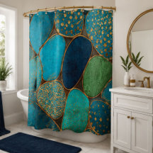 Turquoise Blue Gold Pebble  Luxury Teal Stone Mosa
