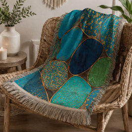 Turquoise Blue Gold Pebble Luxury Teal Stone Mosa スローブランケット
