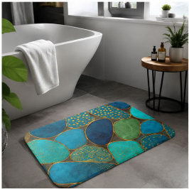 Turquoise Blue Gold Pebble Luxury Teal Stone Mosa バスマット