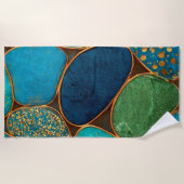 Turquoise Blue Gold Pebble  Luxury Teal Stone Mosa ビーチタオル (正面)