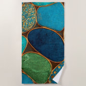 Turquoise Blue Gold Pebble  Luxury Teal Stone Mosa ビーチタオル (正面)