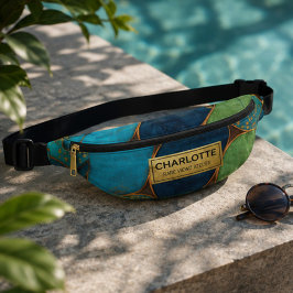 Turquoise Blue Gold Pebble Luxury Teal Stone Mosa ファニーパック