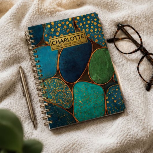 Turquoise Blue Gold Pebble Luxury Teal Stone Mosa プランナー手帳