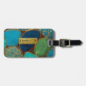 Turquoise Blue Gold Pebble Luxury Teal Stone Mosa ラゲッジタグ (正面横)