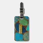 Turquoise Blue Gold Pebble Luxury Teal Stone Mosa ラゲッジタグ (正面縦)