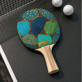 Turquoise Blue Gold Pebble Luxury Teal Stone Mosa 卓球ラケット