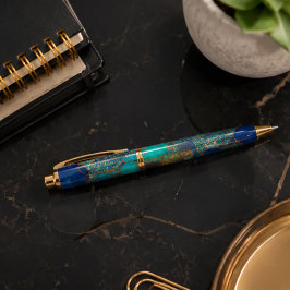 Turquoise Blue Gold Pebble Luxury Teal Stone Mosa 青ボールペン