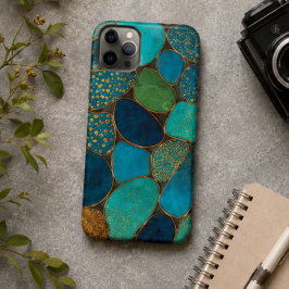 Turquoise Blue Gold Pebble Luxury Teal Stone Mosa iPhone 11 Proケース