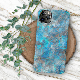 Turquoise Blue Gray Polygon Mosaic Art Pattern iPhone 11 Pro Maxケース
