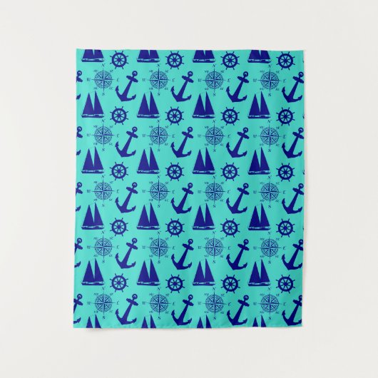 Turquoise Blue Nautical Coastal Boating タペストリー (正面)