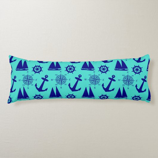 Turquoise Blue Nautical Coastal Boating ボディピロー (正面)