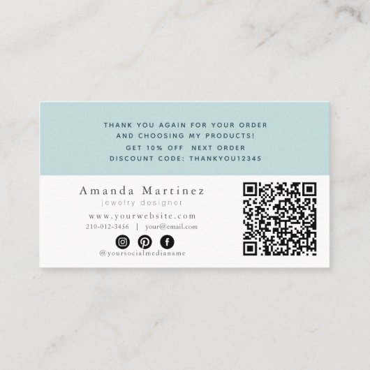 Turquoise Blue Ocean Sandy Beach Thank You QR 名刺 (裏面)