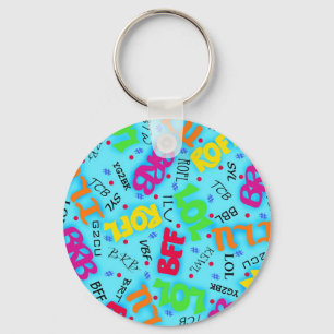 Turquoise Blue Text Art Symbols Colorful キーホルダー